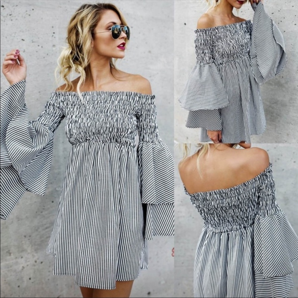 Intermix Festival Striped Off Shoulder Dress - Picture 3 of 8